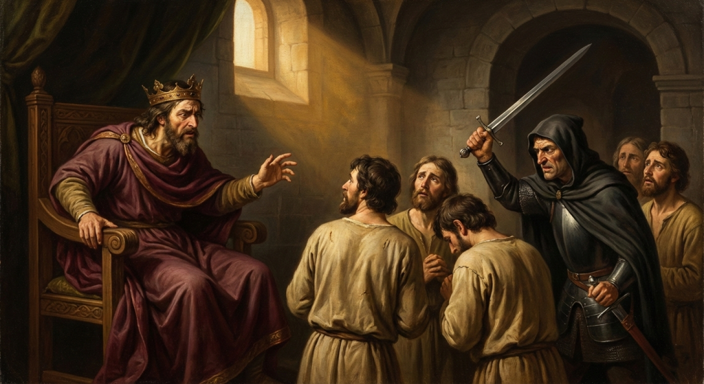 El rey Saúl, cegado por el miedo y los celos, ordena a Doeg el edomita la masacre de los sacerdotes en Nob.